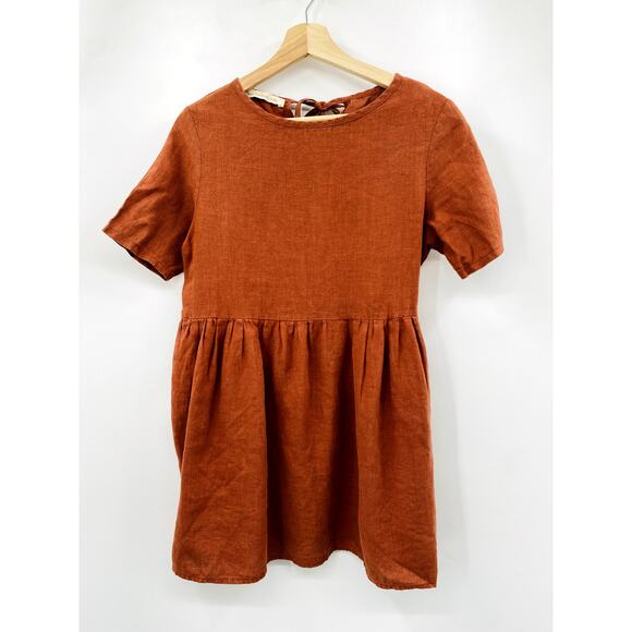 Linen Handmade Studio Orange Linen Babydoll Dress - Picture 1 of 5